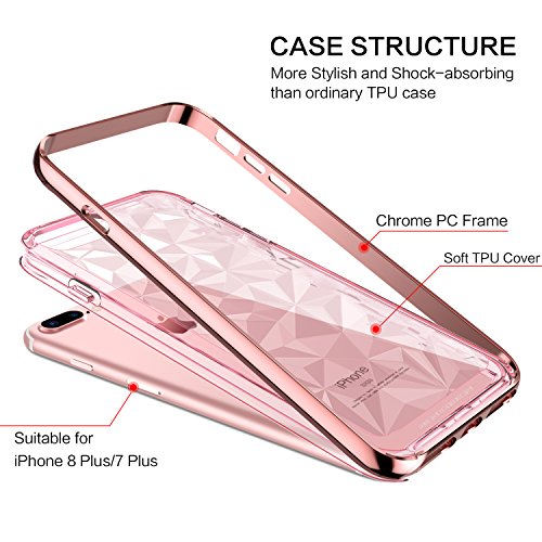 BENTOBEN Funda iPhone 8 Plus  Funda iPhone 7 Plus  Carcasa Case Cover Transparente Choque Absorcin TPU Antichoque Antigolpes Funda para iPhone 8 Plus iPhone 7 Plus - Rosa Oro