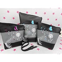 pinkeSterne ☆ Handtasche Umhängetasche Schultertasche Kunstleder Handmade Bestickt Stickerei Handmade Pusteblume Türkis Lila Schmetterling
