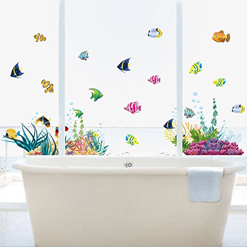ElecMotive Fisch Entfernbare Wandtattoo Wandaufkleber Wall sticker Aufkleber DIY für Wohnzimmer Schlafzimmer Kinderzimmer in Geschenkkarton 42cm (H) * 130cm (W) (Unten Meer) - 2