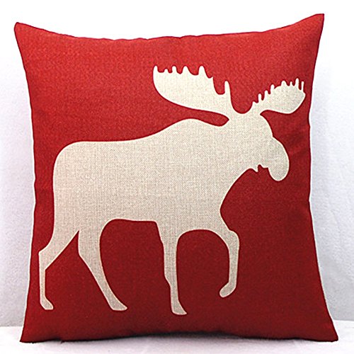 Vanki animal serial Cotton Linen Square Decorative Throw Pillow Case Cushion Cover 18 x 18 inches ,red based deer shadow pattern