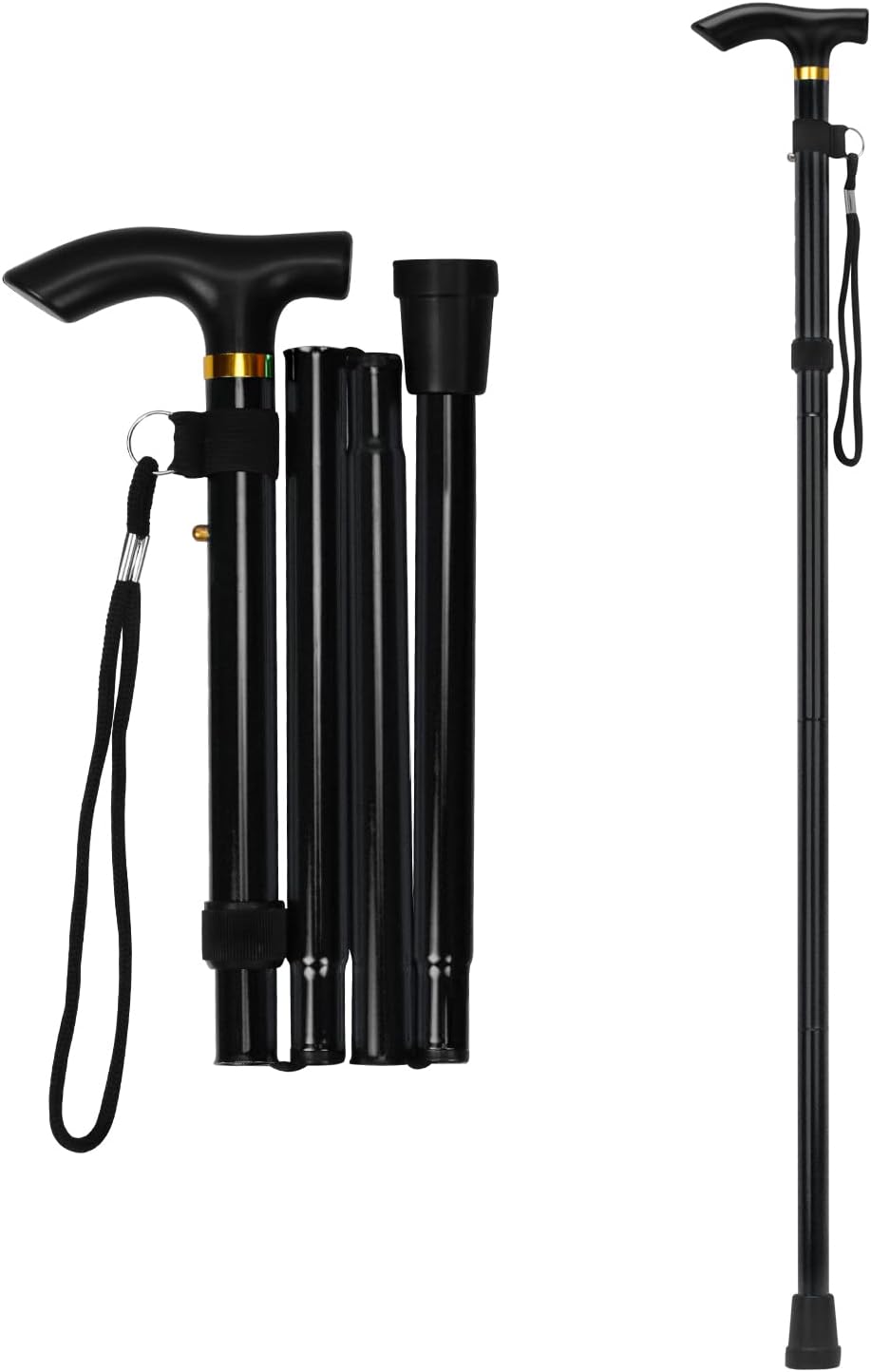 supregear Bastón Plegable, 5 Niveles de Altura Ajustable, Ligero y Portátil para Viaje, Mango en T y Pulsera, Extensible para Personas Mayores y Adultos con Discapacidad