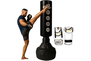 ONEX Punch Bag Free Standing Adult - 5ft filled Heavy Duty Pedestal Stand Boxing Bag for Kickboxing MMA Martial Arts karate Gym & Home Fitness Workout