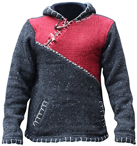 CROSS zipped neckline super warm jumper style pullover,hippy boho woolen hoodie (m,maroon)
