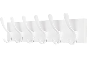 SKOLOO Coat Rack Wall Mount - Wooden White Wall Coat Hook, Wall Coat Hanger Rack with 6 Hooks for Hanging Coats, Hats, Clothing, Scarfs, White