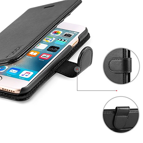 iPhone 6S Case,iPhone 6S Leather Case,TUCCH [Lifetime Warranty] Premium Folio Leather Wallet Case with [Kickstand] [Card Slots] [Magnetic Closure] Flip Notebook Cover Case for iPhone 6/6S-Black