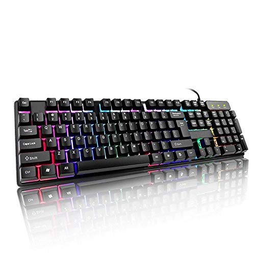 Preisvergleich Produktbild DZCP LED-Tastatur mit mechanischem Spielgefühl (USB-Tastatur, Regenbogen-LED-Hintergrundbeleuchtung, helle Taste, Plug and Play) - Rot Schwarz