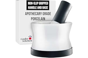 EZ-Grip Silicone & Ceramic Pestle and Mortar Set with Non-Slip Detachable Silicone Base - Dishwasher Safe Mortar and Pestle by Cooler Kitchen (White and Black)