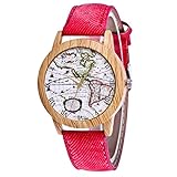 Giulogre 2019 Damen Armbanduhren Kinder Zeiger Outdoor Uhren Glas Gesicht Rundes Zifferblatt Mit Denim Band Quarzwerk Analog Uhren Jugendliche Mädchen Jungen (Rot)