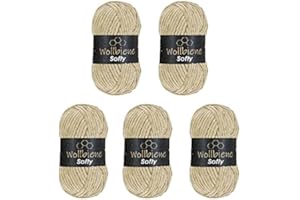Wollbiene Softy, 5 gomitoli di lana di ciniglia da 100 g, per lavorare a maglia, lana per bambini, 500 g di ciniglia Super Bulky Crochet Yarn (beige 05)