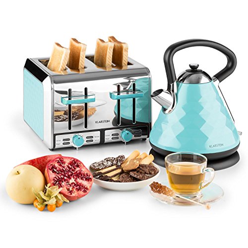 Klarstein • Curacao Azur • Wasserkocher • Teekocher • Pyramide-Design • 1,7 Liter • 2200 Watt • kabellos • Edelstahl • ergonomischer Cool-Touch-Griff • Basisstation mit Kabelaufwicklung • automatische und manuelle Abschaltung • Trockengehschutz • blau - 4