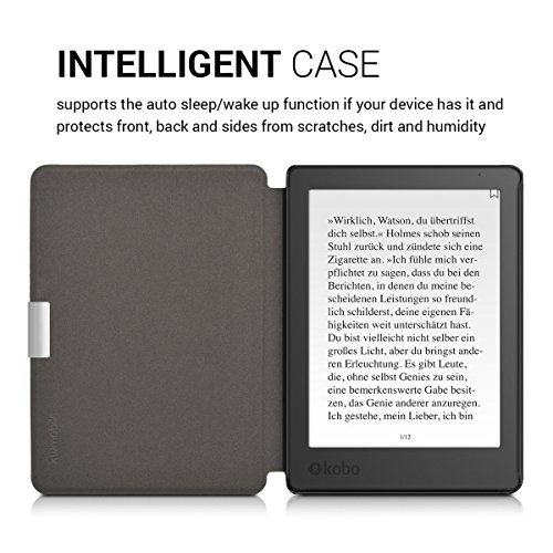 kwmobile Hülle für Kobo Aura Edition 2 – Flipcover Case eReader Schutzhülle – Bookstyle Klapphülle Schmetterlinge Schrift Design Blau Mintgrün Beige - 4