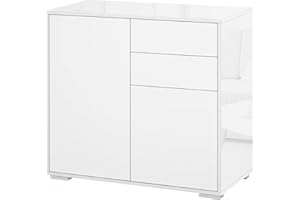 HOMCOM Mobiletto 2 Cassetti e 2 Ante, Apertura a Pressione, Mobile con 2 Cassetti e 2 Ante per Casa e Ufficio, 79x36x74cm, Bianco Opaco