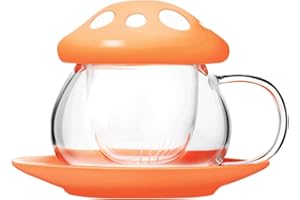 Fofetbfo Tazza da tè in vetro con funghi, carina tazza a fungo con coperchio, filtro infusore e piattino, tazza da tè in vetro creativa per casa, ufficio, cucina, 290 ml
