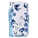 Produktbild Solaxi Wiko Lenny 3 Hülle Leder Case, Wiko Lenny 3 Lederhülle Mode Blumen Schmetterling Muster HandyHülle Brieftasche Schutzhülle Elegant Handytasche Flip Ledertasche Stoßfest Magnetverschluss, Blau