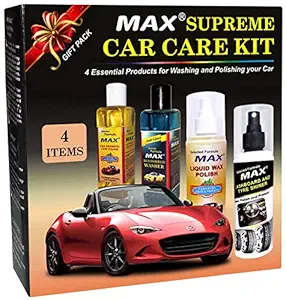 MAX Supreme Car Care Kit (Pack of 4 Items of 200 ML Each and 2 Pieces Foam Applicators) for Cleaning, Washing, Conditioning and Polishing Your Cars