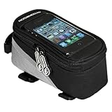 AGPtek Large Size Roswheel Top Quality Waterproof Bicycle Cycling Frame Pannier Front Tube Bag - Silver and Black, PE Cotton Filling, Clear PVC Window Pouch for 4.8 inch Cell Phone