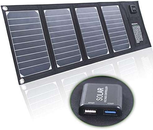 Lightweight Solar Panel Charger 20 W/5 V 2.1 A Dual USB 2.5 A RAVPower High Conversion of powerful Solar-Powered Portable Foldable Waterproof USB Power Bank for iPad, iPhone, Tablet, Pda, Mp3, Mp4, Digital Camera, Devices, 6 V Battery, 9 V, 3.7 V Battery, 18 V Devices 12 V Battery
