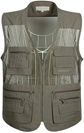 Mens Outdoor Photography Camping Hunting Fishing Vest Multifunction Gilet Casual Waistcoat Jacket Top Army Green 2XL