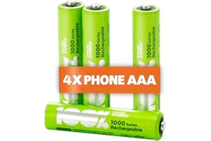 100% PEAKPOWER PeakPower Akku AAA für Telefon, 4 Stück Batterien AAA wiederaufladbar 1,2V, ideal für Panasonic schnurlose Telefone etc., kein Memory-Effekt, geringe Selbstentladung, AAA Akku Phone 800mAh
