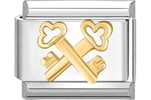 Quiges - Modulo Charm Link in stile italiano da 9 mm Twee sleutels in acciaio inox per bracciali in stile Italian Links