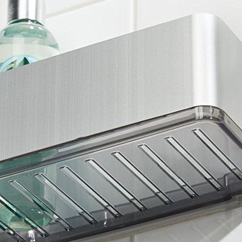 InterDesign 21416EU Affixx Peel-and-Stick Starker Selbstklebender Rostfreier Dusch-Caddy aus Aluminium – 2-Stöckig, Silberfarben/Smoke, Rustproof Aluminum, Silver/Smoke, 10,31 x 27,94 x 35,97 cm - 5
