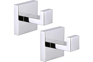 QNIIAED 2 Pack Square Bathroom Towel Hook,Stainless Steel Door Hooks Screw in for Coat,Robe,Clothes(Polished Chrome)