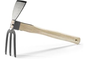 LANYOTA Garden Hoe,Garden Tools Digging Hoe and Rake, Hand Hoe With Wooden Handle for Loosening Soil and Weeding(2in1- Hoe and Rake)