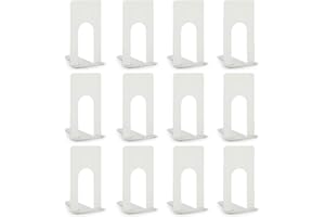 Anhow 6 Paia Fermalibri, Reggilibri in Metallo Reggi Libri Nero Ferma Libri per Libreria per Casa, Ufficio, Biblioteca, Studenti Regalo - Bianco (6,9x10x13 cm)