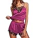 Produktbild AMUSTER Nachtwäsche Damen Sexy Set Schlafanzüge Satin Kurz Träger Nachthemd Babydoll Pyjama Shorts Spitze Negligee Dessous Rückenfrei Zweiteilige Nachthemd