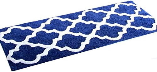 Pinzz Geometric Patterned Microfiber Bathroom Tub and Shower Accent Rugs Bath Mat,Area Rugs,Soft,Breathable,Anti-skid,Water Absorption Flocking Mats 45*120CM(Blue)