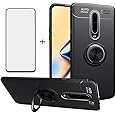 Phone Case for Oneplus 7 Pro with Tempered Glass Screen Protector Cover and Magnetic Stand Ring Holder Accessories Shockproof Silicone Oneplus7Pro One Plus Plus7pro 1 1Plus OnePlus7 7Pro + 1+7 black