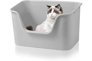 Duscdesp Katzenklo Offen Groß 64x45x33cm, Katzentoilette Hoher Rand Ohne Deckel Katzen Klo Cat Litter Box Spritzwassergeschützt für Große Katzen, Kleine Kätzchen Toilet XXL Toilette, Grau