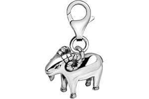 Quiges 3D Capricorn Zodiac Sign Clip On Charm Pendant Silver Plated Women's Jewellery