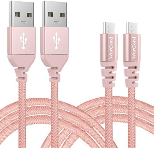 WorCord 2-Pack Micro USB Cable 6 ft/1.8M Data Transfer Charging Cable Nylon Braided Sync Cable for Huawei P9 Lite/P10 Lite, Samsung J3/J5/J7/S5/S6/S7, Motorola Moto G5/G4 Plus - Rose Gold