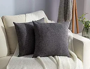 Mellifluous Decorative Jute Fabric Cushion Square Pillow Covers Pillowcases for Sofa Bedroom with Invisible Zipper Inches Sets of 2 (16x16, Dark-Grey)