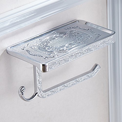 Weare Home Dekorativ Luxus Antik Vintage Wandmontag Bohren Geschnitzt Silbern Toilettenpapierhalter Handyhalter mit Haken aus hochwertig Legierung Chrom finished für Badezimmer Dusche Küche - 4