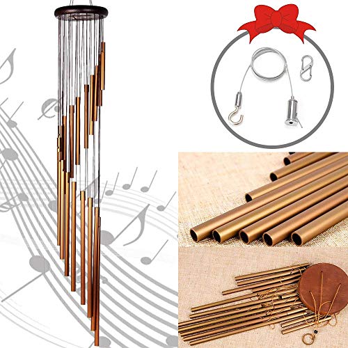 HUDDU Carillones Jardín Campanas Viento Decoración - Interiores Exteriores con 18 Tubos de Aleación de Aluminio Bronce del Metal y 1 Gancho para Fuera de Casa Regalo de Balcón del Patio Trasero