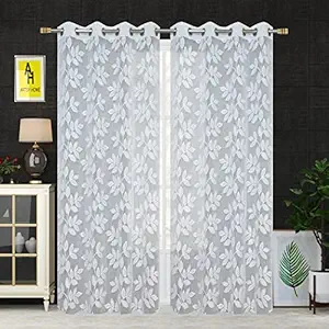 AH ARTSY HOME 5ft Net Curtains for Window for Bedroom | Semi Transparent Window Curtain Drapes for Home Living Room | Tissue Net Eyelet Panels for Kids Room Kitchen Office, Pack of 2, 5 Feet, White