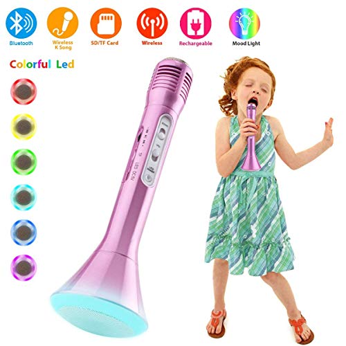 Microfono Inalambrico Bluetooth, Micrófonos Inalámbricos Microfonos Karaoke Portatil con Altavoz Grabadoras, Microfonos Instrumentos Musicales para iPad iPhone Smartphone Android PC Niños Infantil