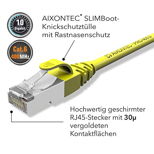 AIXONTEC® I Netzwerk-Kabel Cat6 15m gelb Patch-Kabel Ethernet-Kabel Powerlan Gigabit Ethernet Kupfer pimf twisted-pair-kabel rj45 kabel I Switch Router Server PC Laptop Scanner Access Point Modem - 3