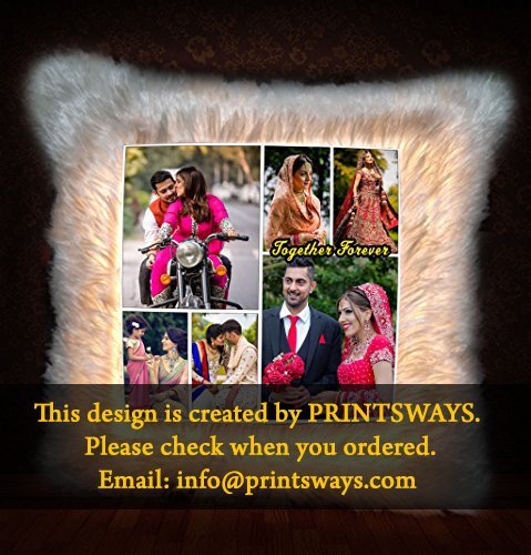 PRINTSWAYS printing your dreams Personalized Fur LED Cushion with Filler (White, 16x16-inch)