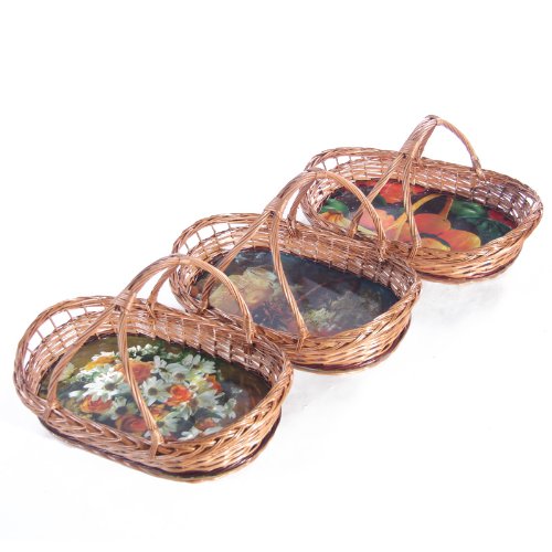 Weidentablett mit Bügel Tablett Tablettkorb Korbtablett Weide Serviertablett (62x38x33cm) - 2