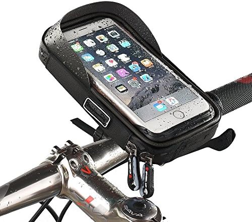 Bike Phone Holder ANVIEWER Phone Mount Bike Accessories Cell Phone Holder with Sun Visor Transparent Touchable Phone Case Screen Protector Film Waterproof Handlebar Bag 360° Rotation iPhone, Android Smartphone, GPS-devices within 6.0 inches (Black)