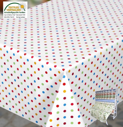 WACHSTUCH TISCHDECKE Abwischbar Meterware – Größe wählbar – 100×140 cm – Glatt, Punkte Bunt/Weiss *Beautex* - 2