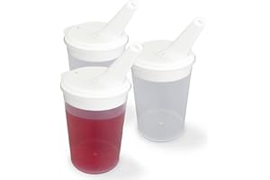 LIFE WITH DIGNITY Vaso de plástico con Tapa de Bebida Ajustable - Paquete de 3 | Taza para Beber Adultos Personas Mayores de Plástico con Discapacidad Vaso Pequeño con Tapa de Bebida Ajustable y Boquilla