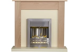 Adam Southwold Fireplace in Oak & Cream with Helios Electric Fire in Brushed Steel, 43 Inch