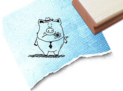 Stempel - K 63M - Kinderstempel Motivstempel - Günni Glücksschwein mit Blume - Bilderstempel zum Ausmalen für Kita - Kinderzimmer - Schule und Beruf
