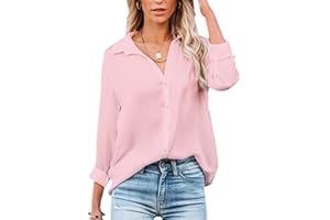 NONSAR - Blusa para Mujer de Manga Larga y Cuello de Pico, con Botones, Elegante, Informal, para el Trabajo