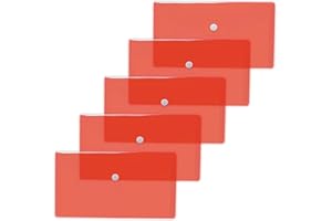 HERMA 20035 - Bolsas para documentos (22 x 12 cm, polipropileno, 5 unidades), transparente con botón de presión para escuela, universidad, oficina, sobres de polipropileno, color rojo