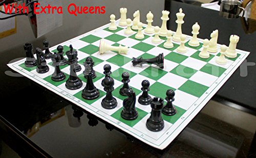 StonKraft 43x43 cm juego de ajedrez plegable de vinilo de torneo de con piezas de plástico sólidas (con una reina extra) - ideal para jugadores profesionales de ajedrez